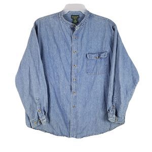 Vintage Kensington Road Shirt Mens XL Blue Denim Band Collar 100% Cotton